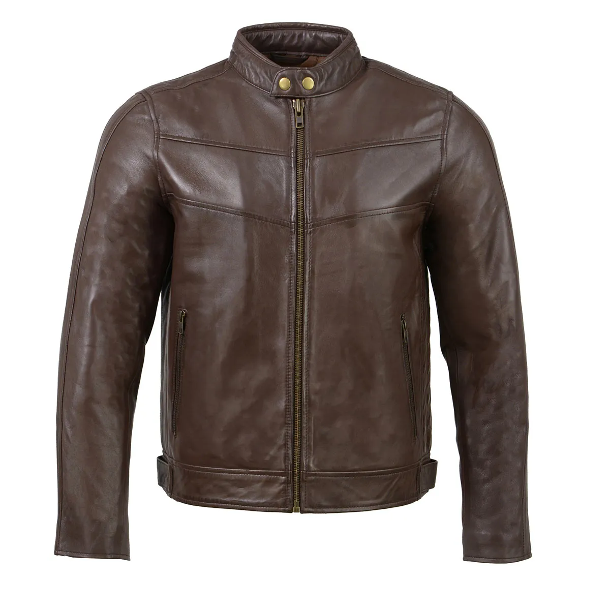 Milwaukee Leather SFM1835 Men's Brown ‘Cafe Racer’ Leather Jacket with Snap Button Collar