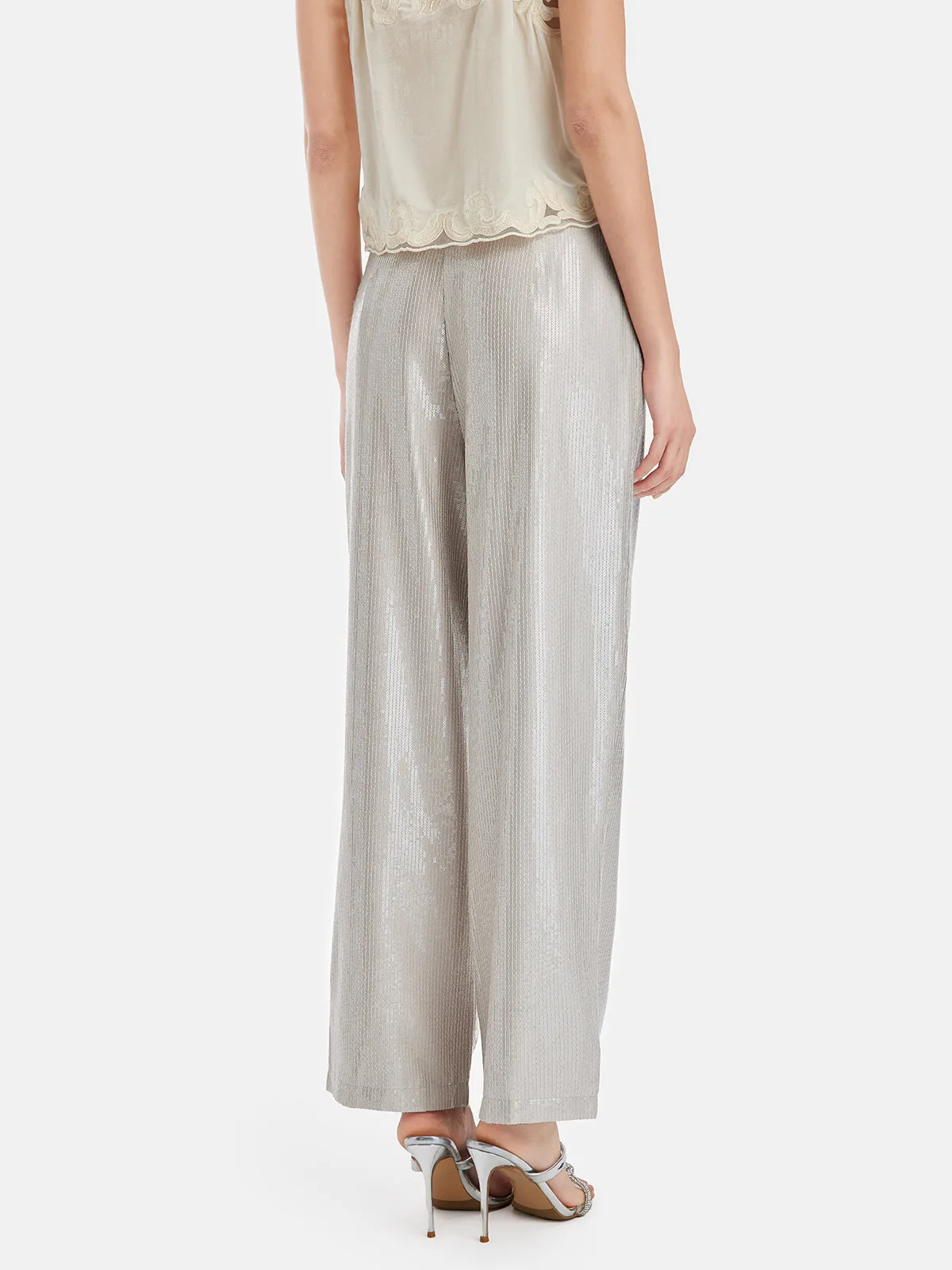 Minimalist Sequin Wide-Leg Trousers