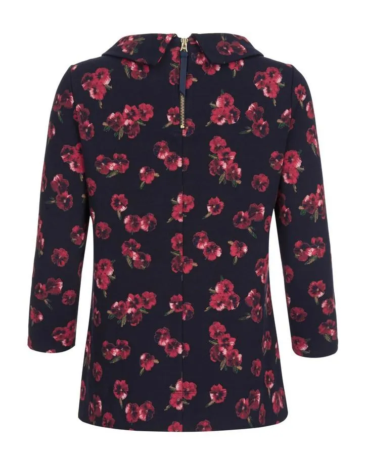 Navy Floral Print Bardot