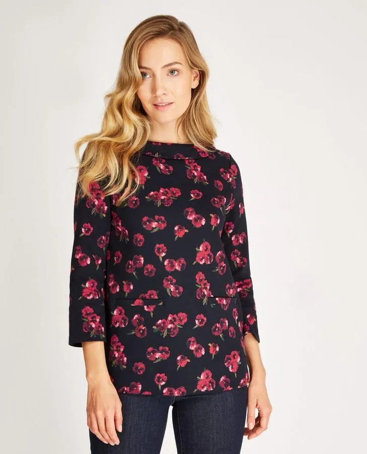 Navy Floral Print Bardot