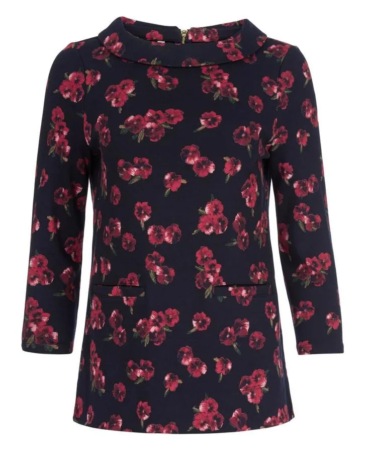 Navy Floral Print Bardot