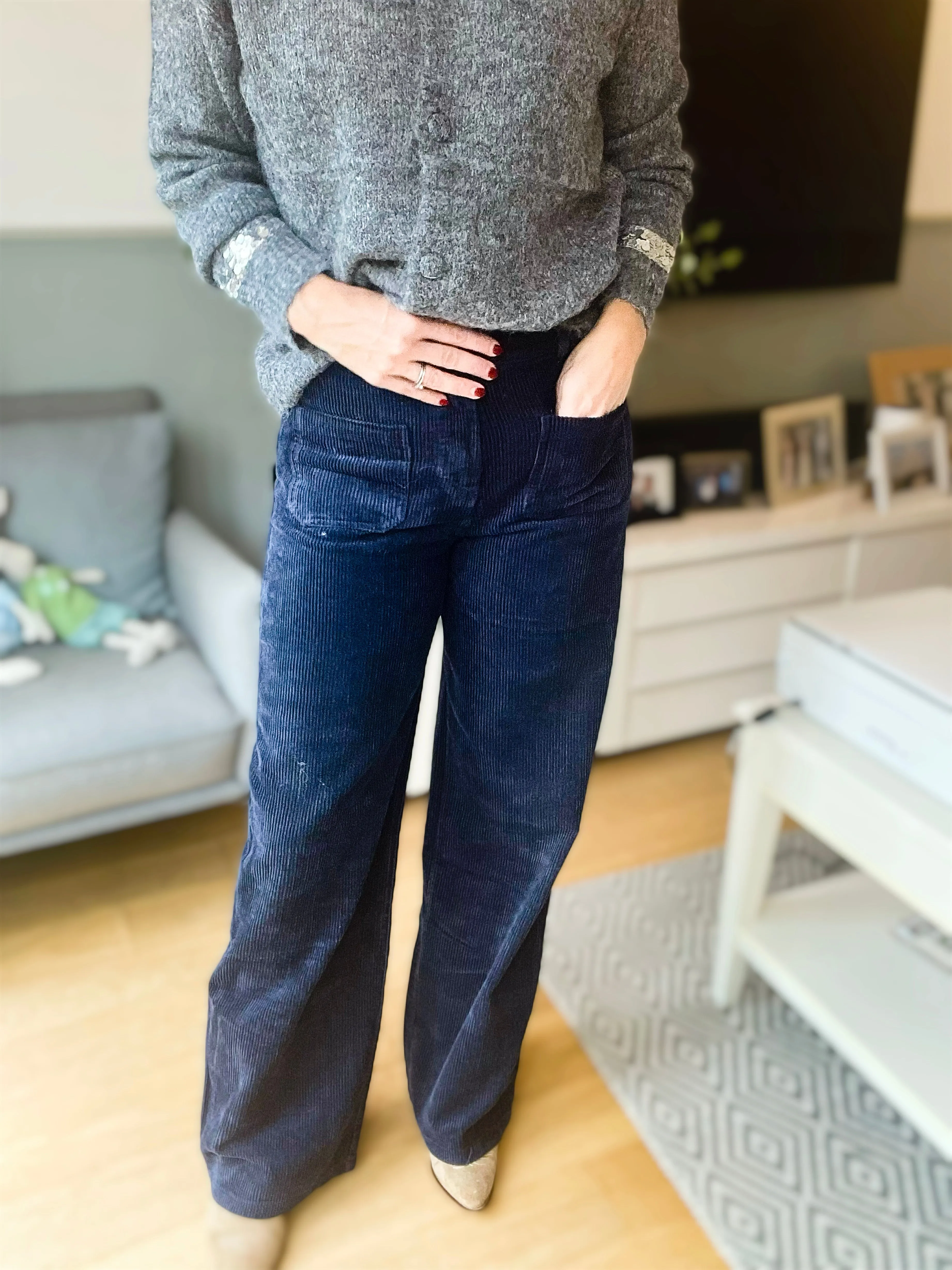 Navy Wide Leg Cord Trousers