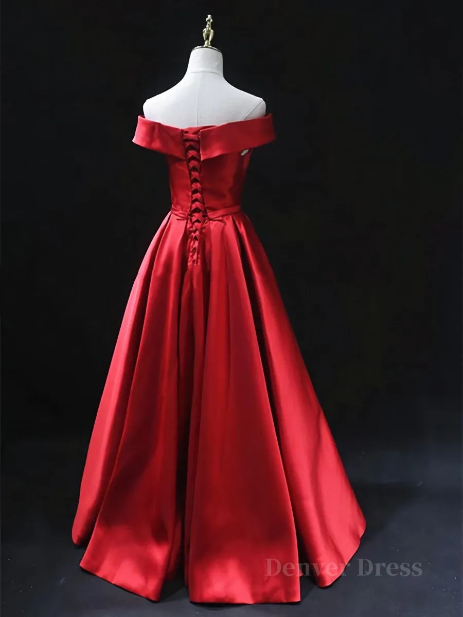 Off the Shoulder Red Long Prom Dresses, Red Off Shoulder Long Formal Evening Dresses