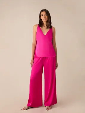 Pink Satin Wide Leg Trousers