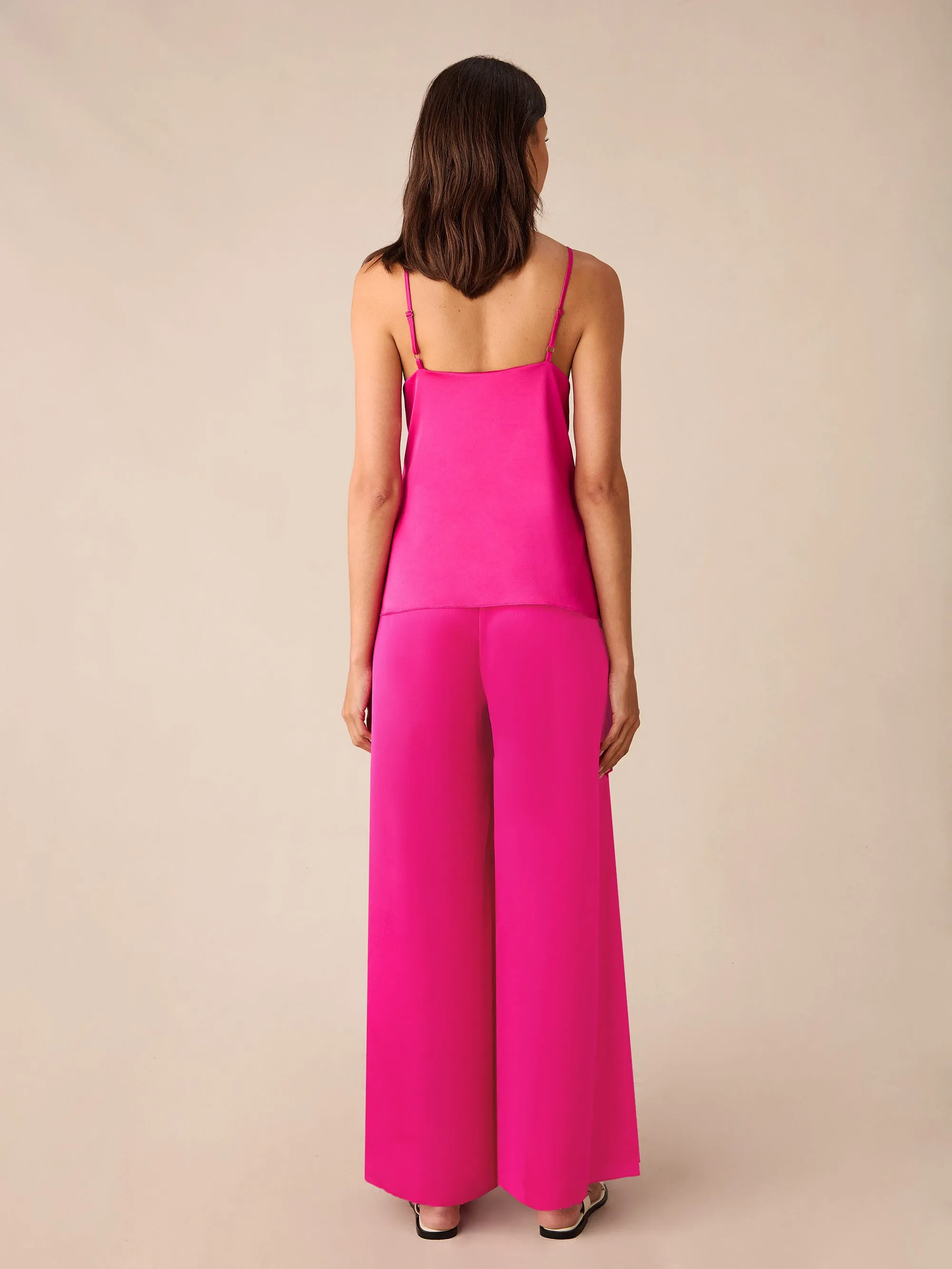 Pink Satin Wide Leg Trousers