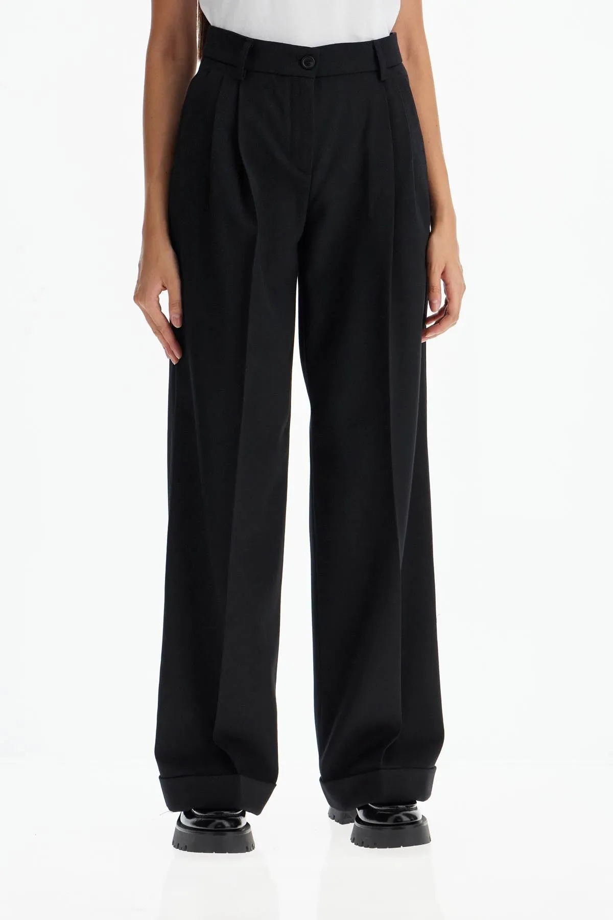 Pinko Twill Wide-Leg Trousers In Pal