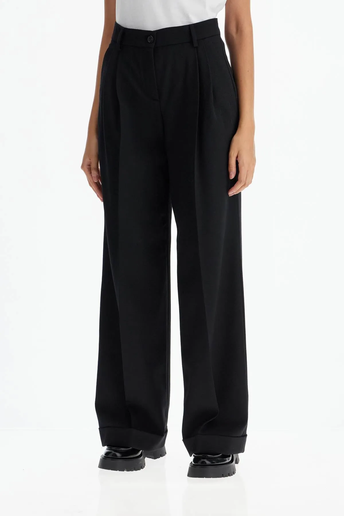 Pinko Twill Wide-Leg Trousers In Pal