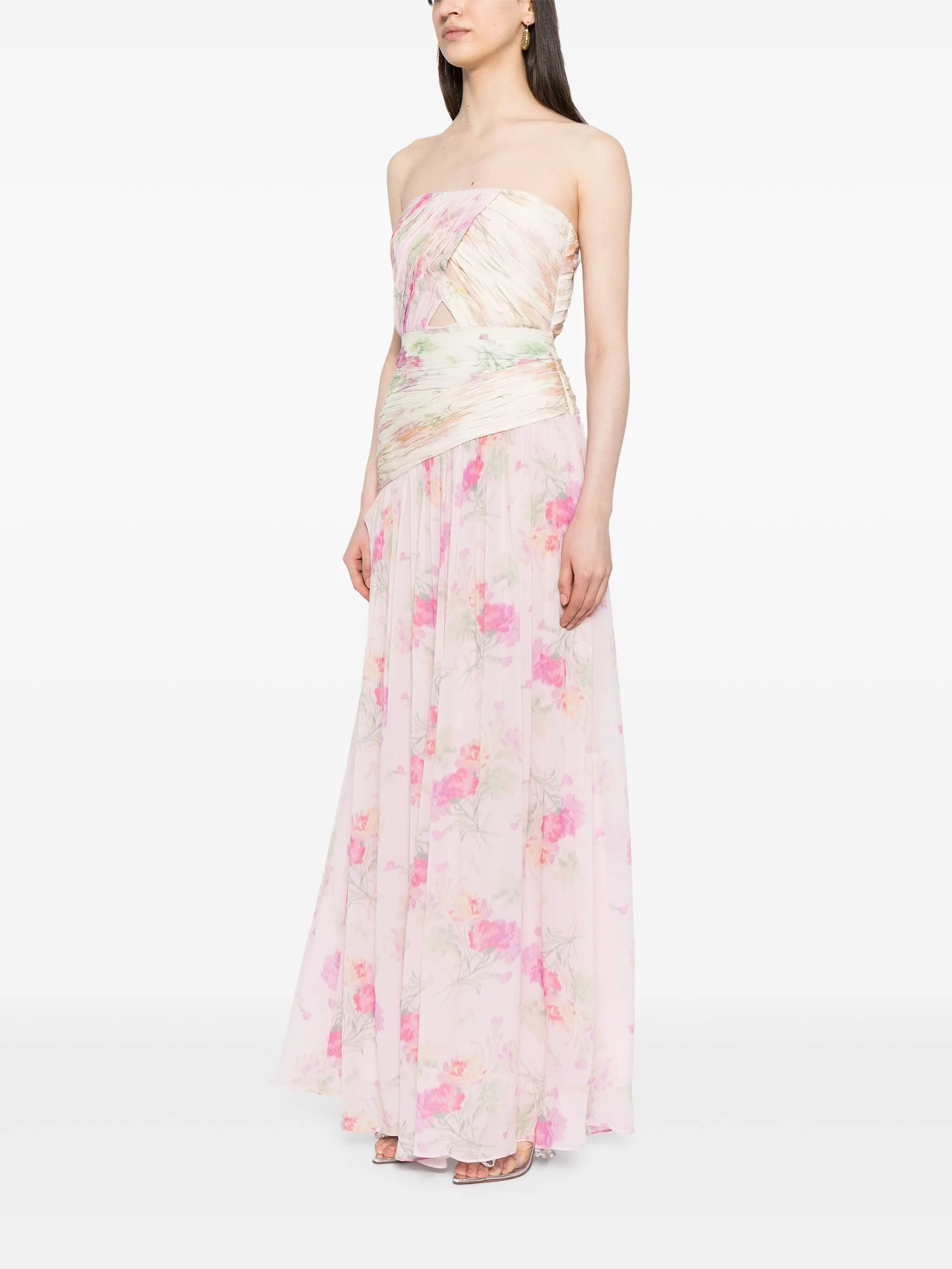 PINTIL STRAPLESS FLORAL GOWN DRESS