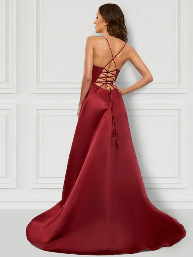 Prom Dresses Sexy Dress Formal Asymmetrical Sleeveless Spaghetti Strap Charmeuse with Ruffles Slit