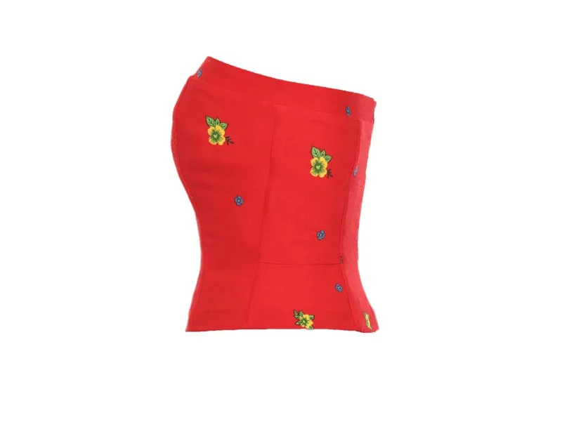 Red Straight Corset small flower print