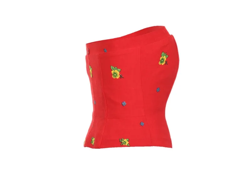 Red Straight Corset small flower print