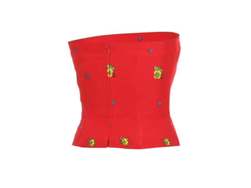 Red Straight Corset small flower print