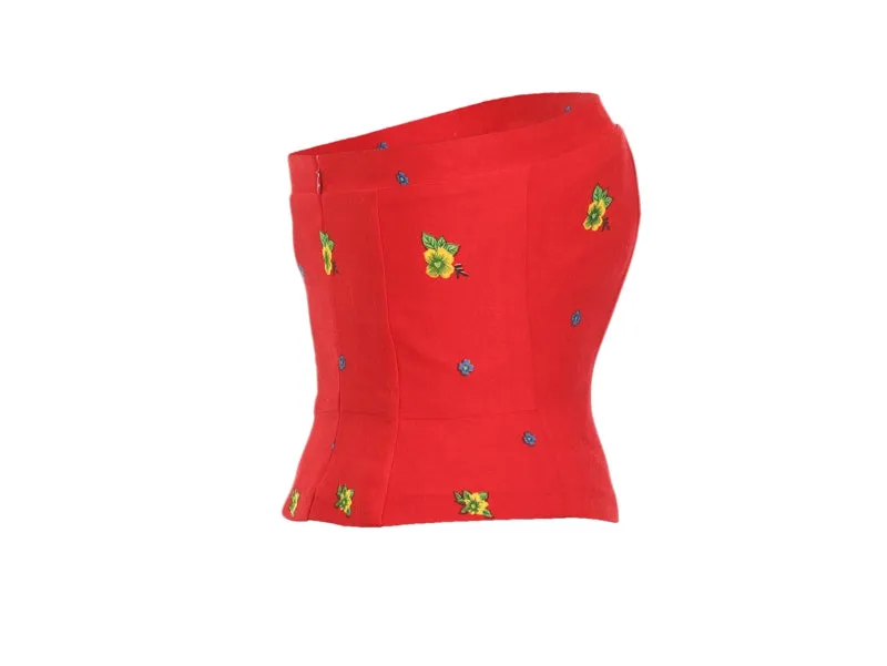 Red Straight Corset small flower print