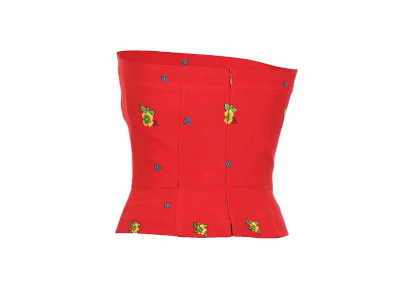 Red Straight Corset small flower print