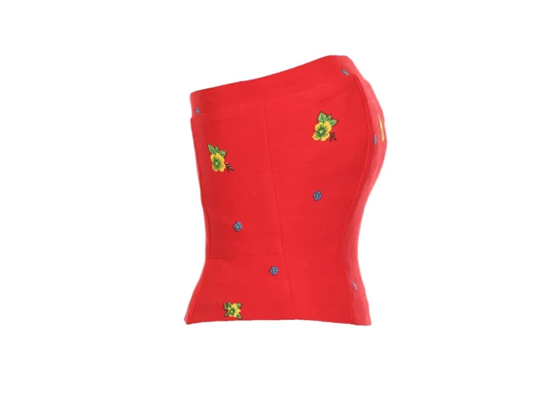 Red Straight Corset small flower print