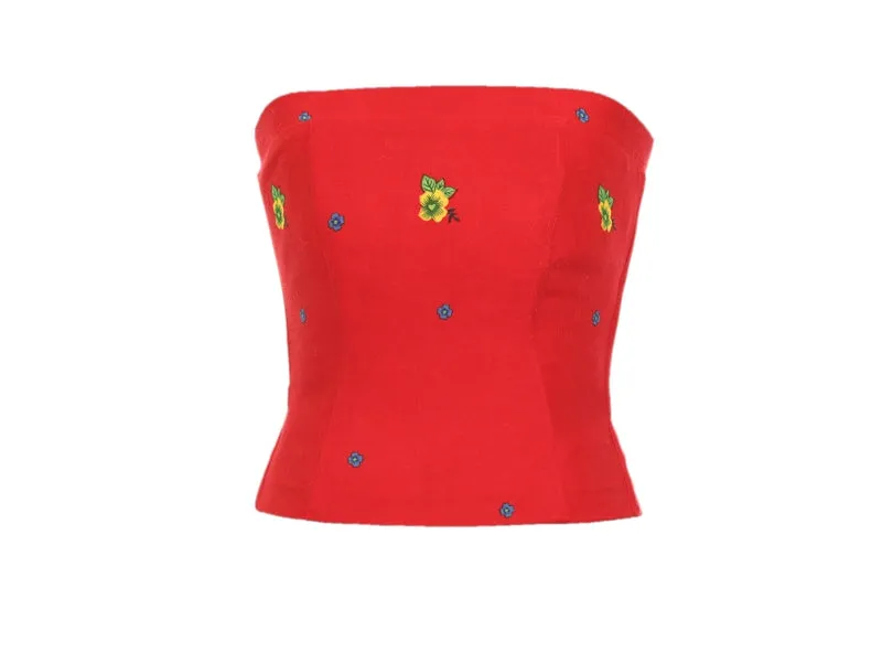 Red Straight Corset small flower print