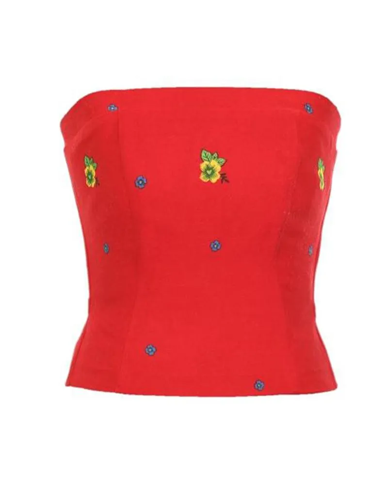 Red Straight Corset small flower print