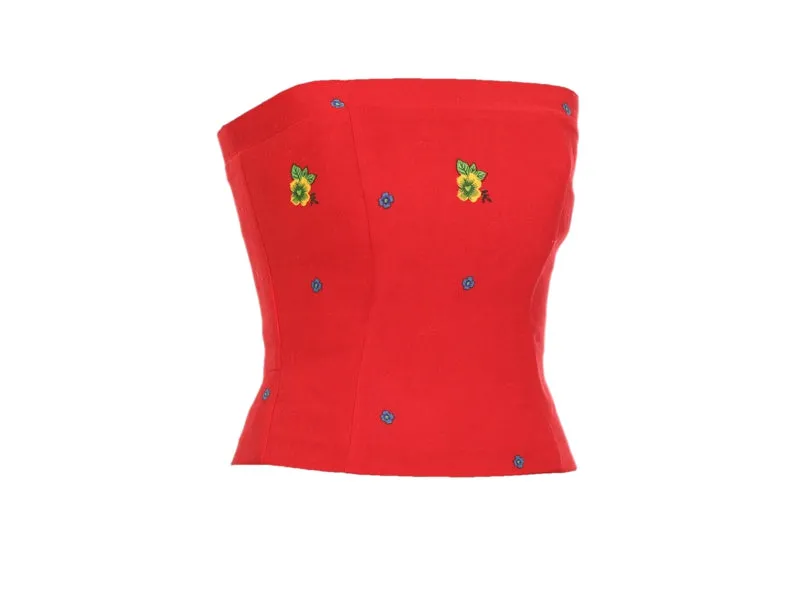 Red Straight Corset small flower print