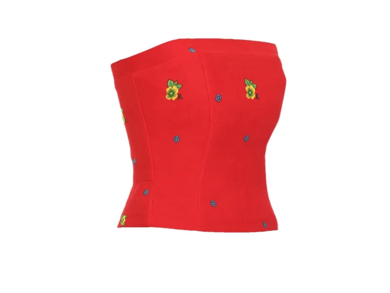 Red Straight Corset small flower print