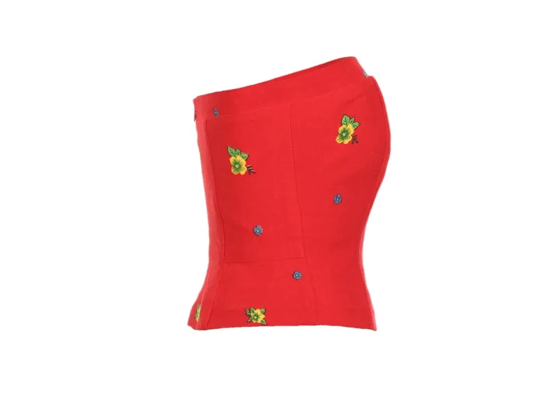 Red Straight Corset small flower print