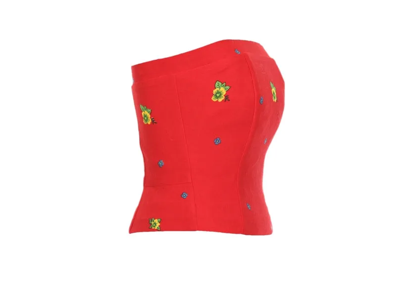 Red Straight Corset small flower print