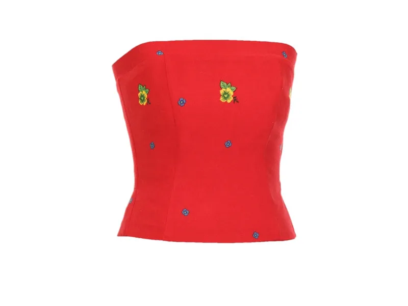 Red Straight Corset small flower print