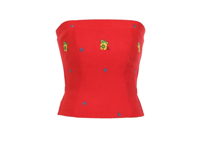 Red Straight Corset small flower print