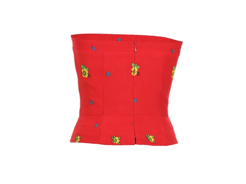 Red Straight Corset small flower print