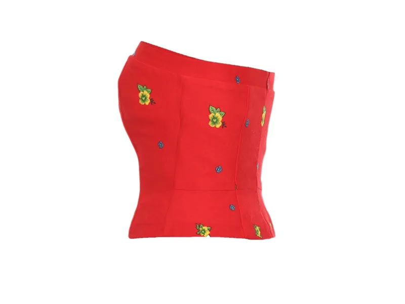 Red Straight Corset small flower print