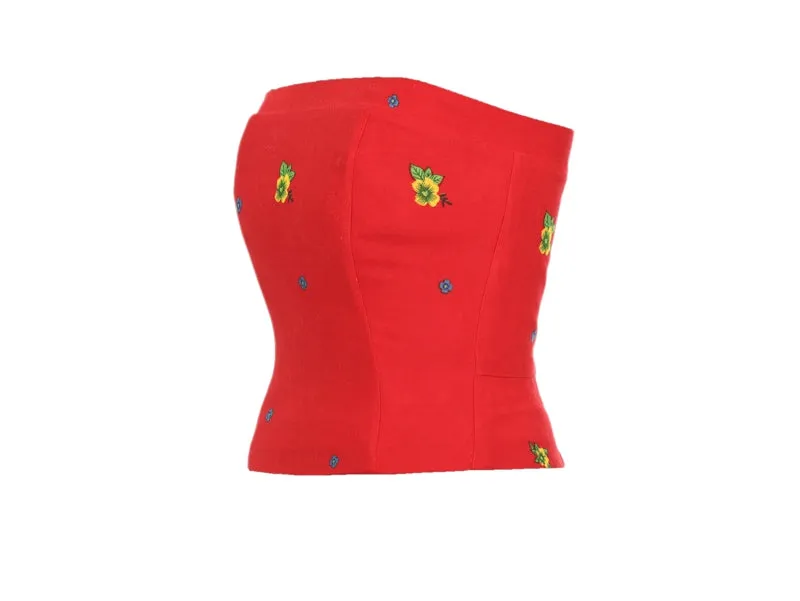 Red Straight Corset small flower print