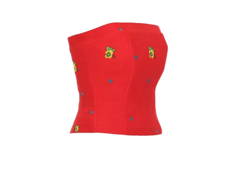 Red Straight Corset small flower print