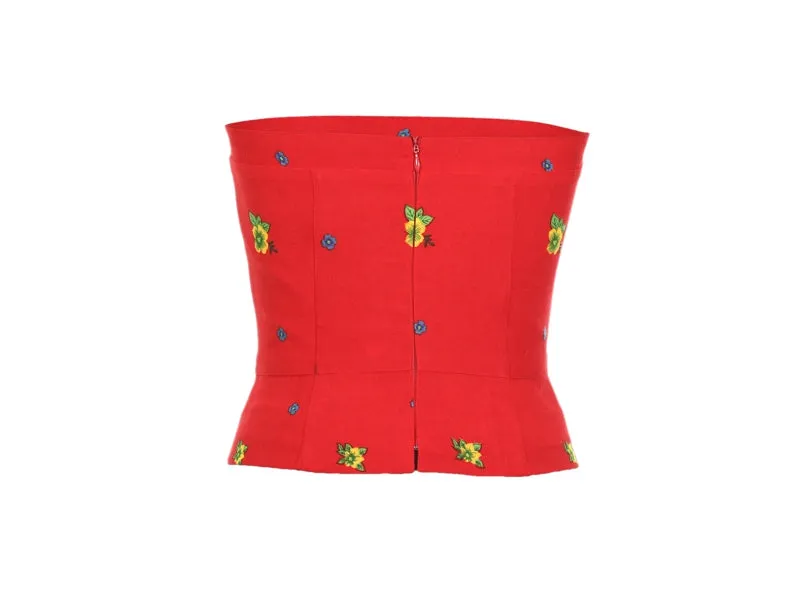 Red Straight Corset small flower print