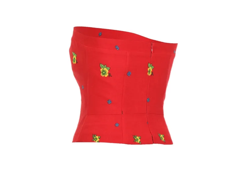 Red Straight Corset small flower print