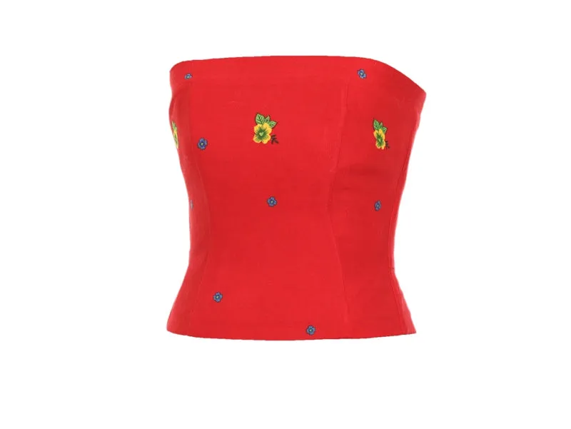 Red Straight Corset small flower print