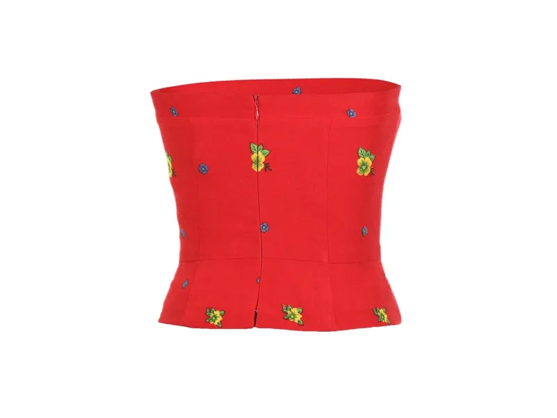 Red Straight Corset small flower print