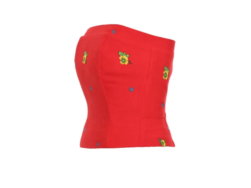 Red Straight Corset small flower print