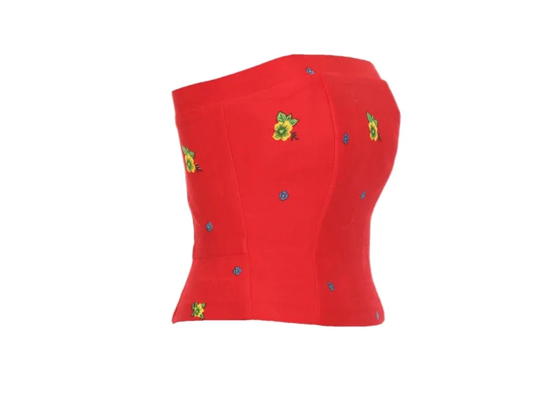 Red Straight Corset small flower print