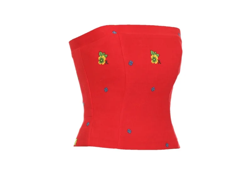 Red Straight Corset small flower print