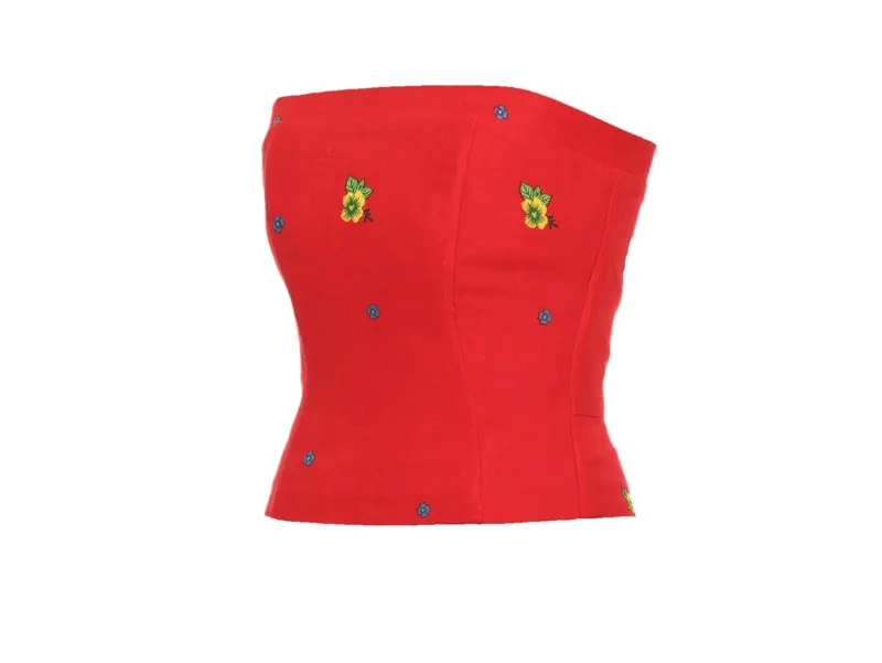 Red Straight Corset small flower print