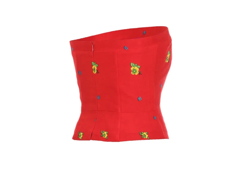 Red Straight Corset small flower print