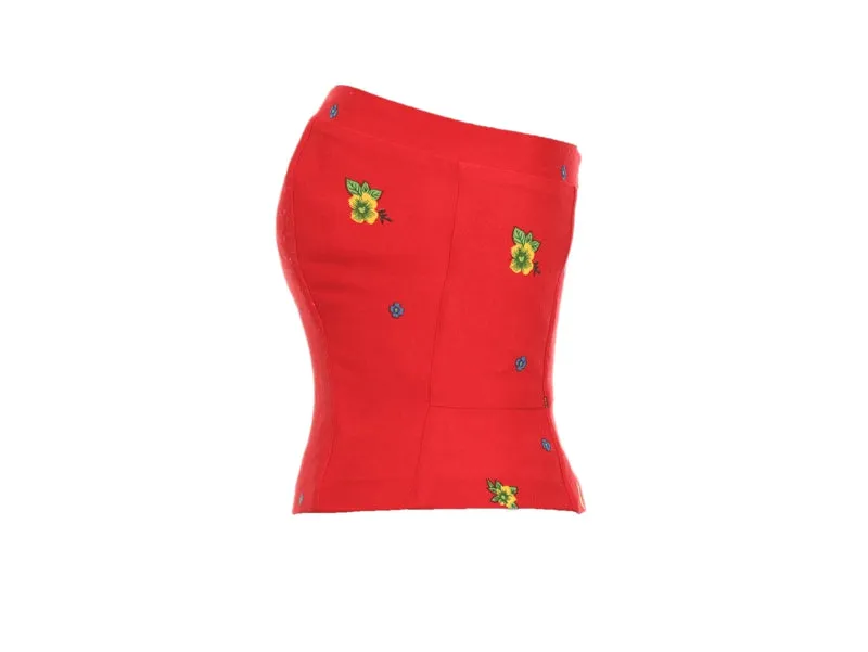 Red Straight Corset small flower print