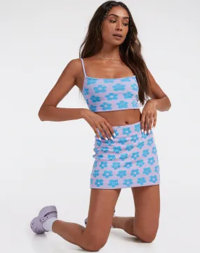 Riani Mini Skirt in Cute Floral Daisy Lilac and Blue