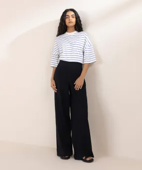 Seersucker Wide Leg Trousers