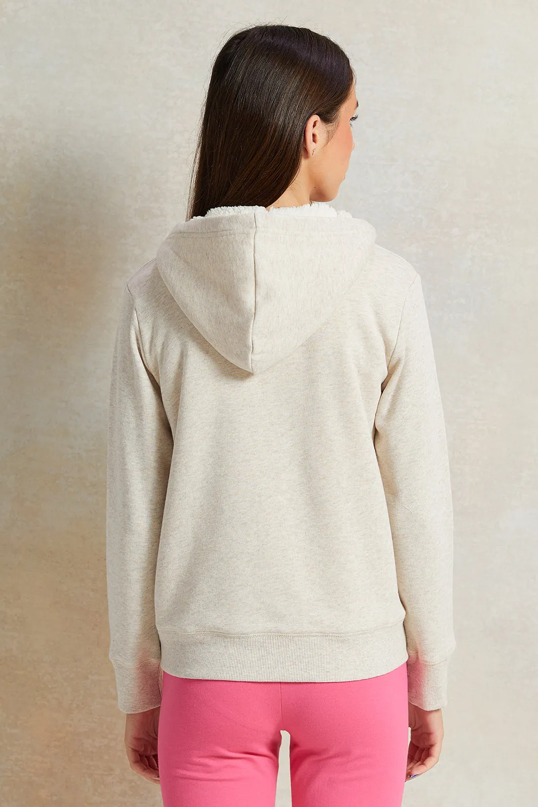 Senior Girls Ivory Zip-Through  Hooded Sweatshirt