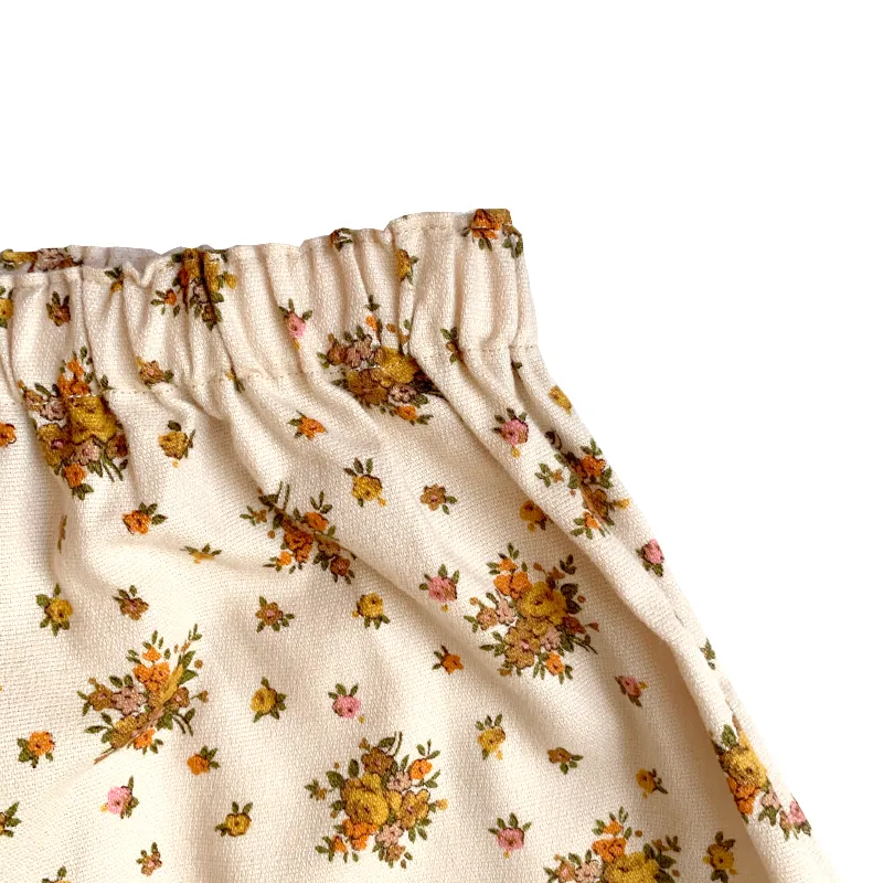 Shorties Floral Skirt - Beige With Mustard Flowers