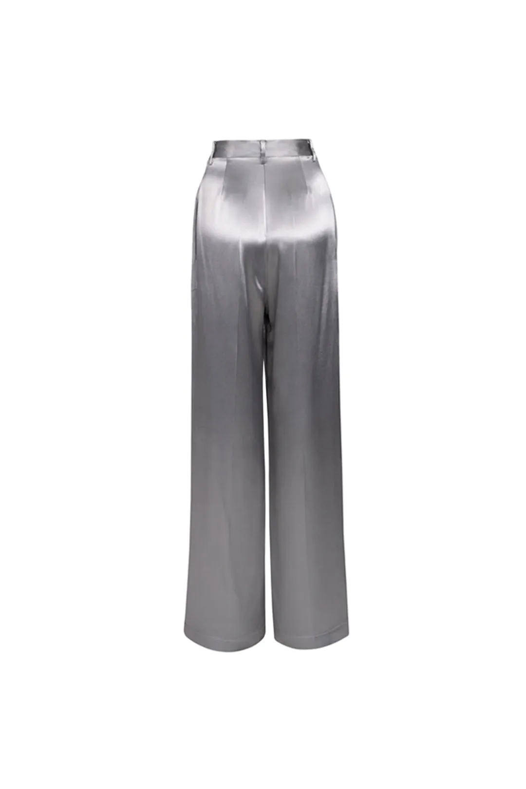 Silk satin texture straight-leg pants | Dark gray and green straight-leg pants | Commuter high waist pants