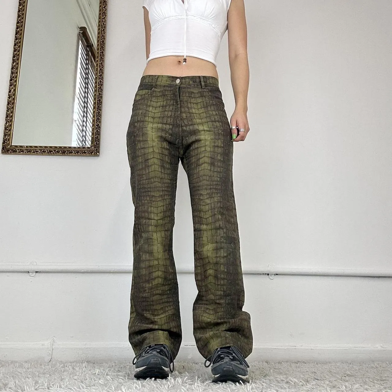 snake print wide leg trousers