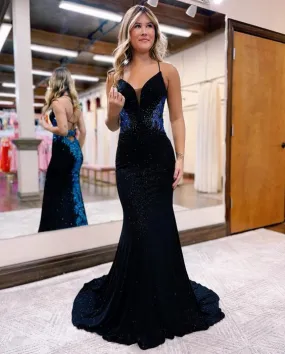 Spaghetti Straps Mermaid Velvet Prom Dresses Formal Evening Dresses 2104