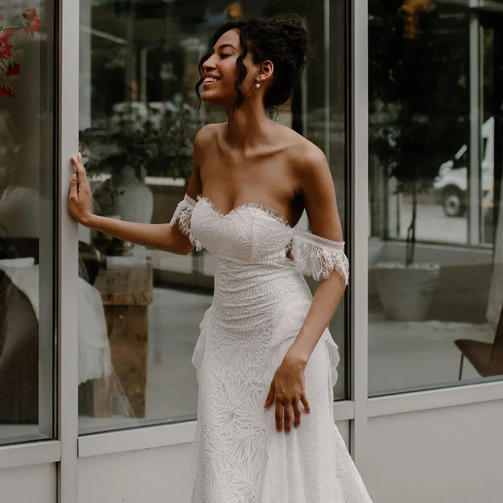 Sweetheart Mermaid  Lace Off-The-Shoulder Wedding Dress