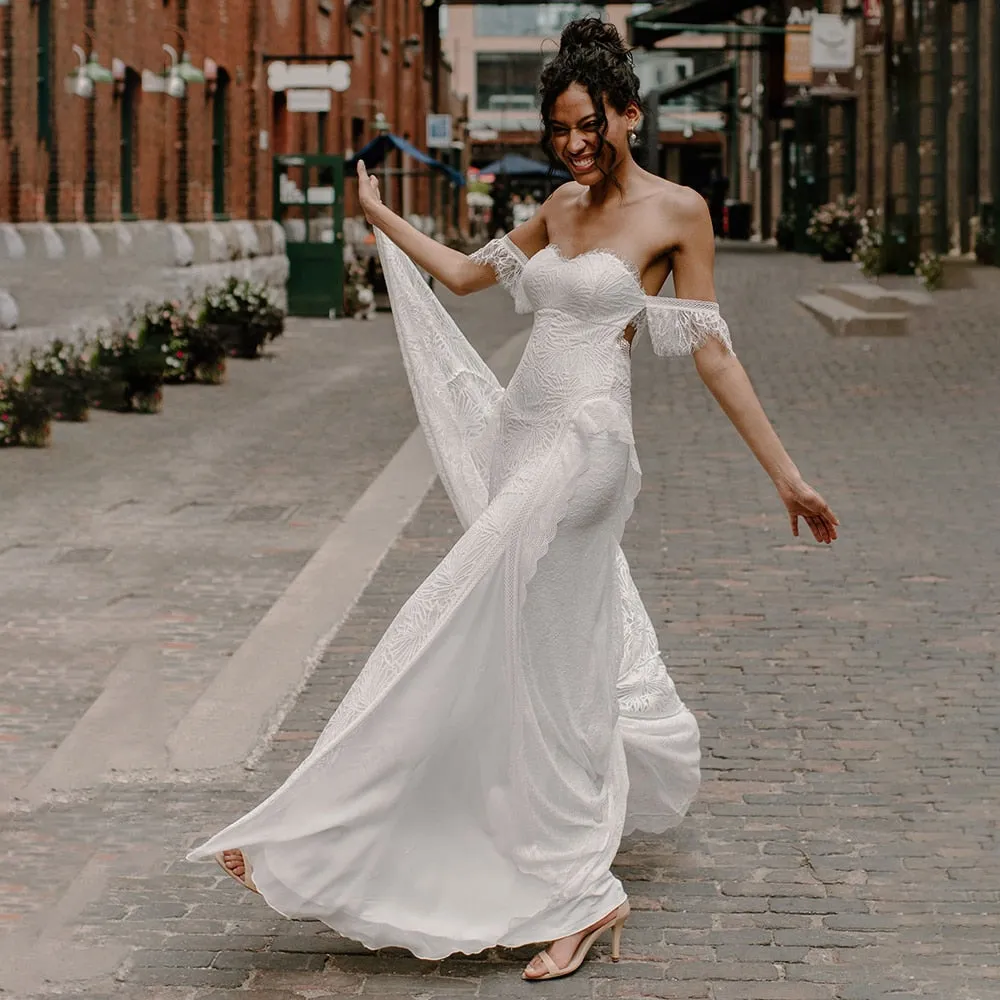 Sweetheart Mermaid  Lace Off-The-Shoulder Wedding Dress